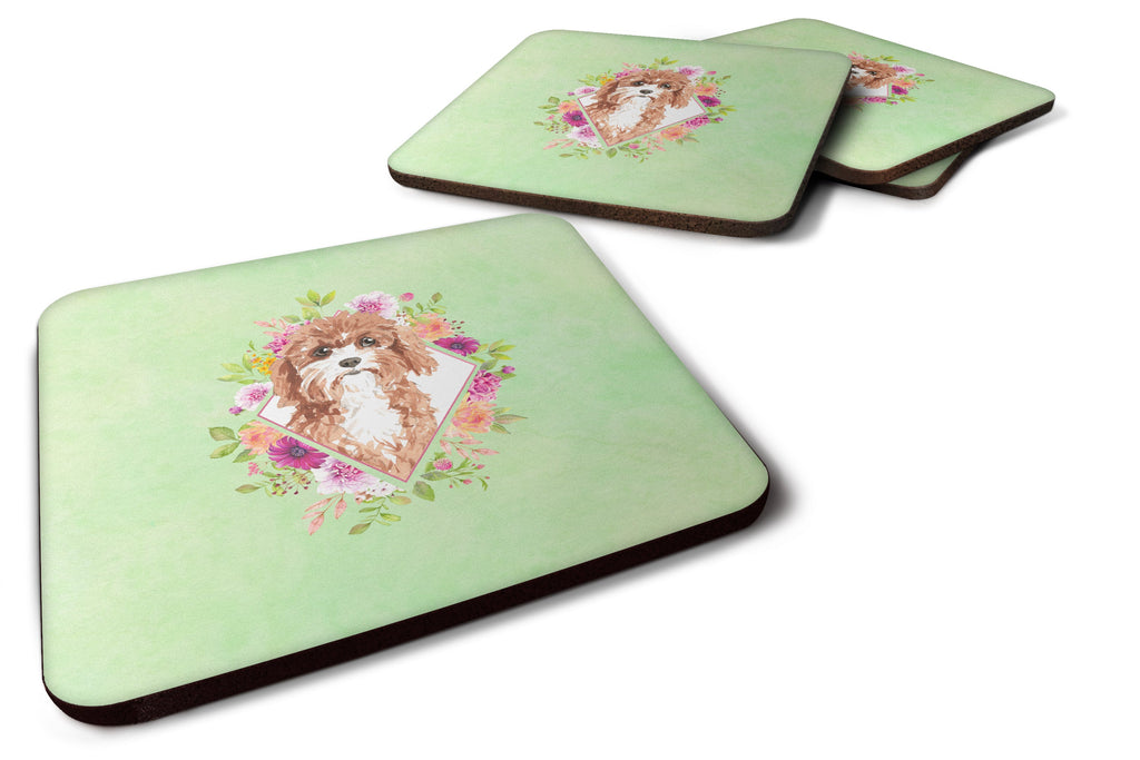 Cavapoo Green Flowers Foam Coasters Set of 4 Cup Coasters for Indoor Outdoor, Tabletop Protection, Anti Slip, Mouse pad Material