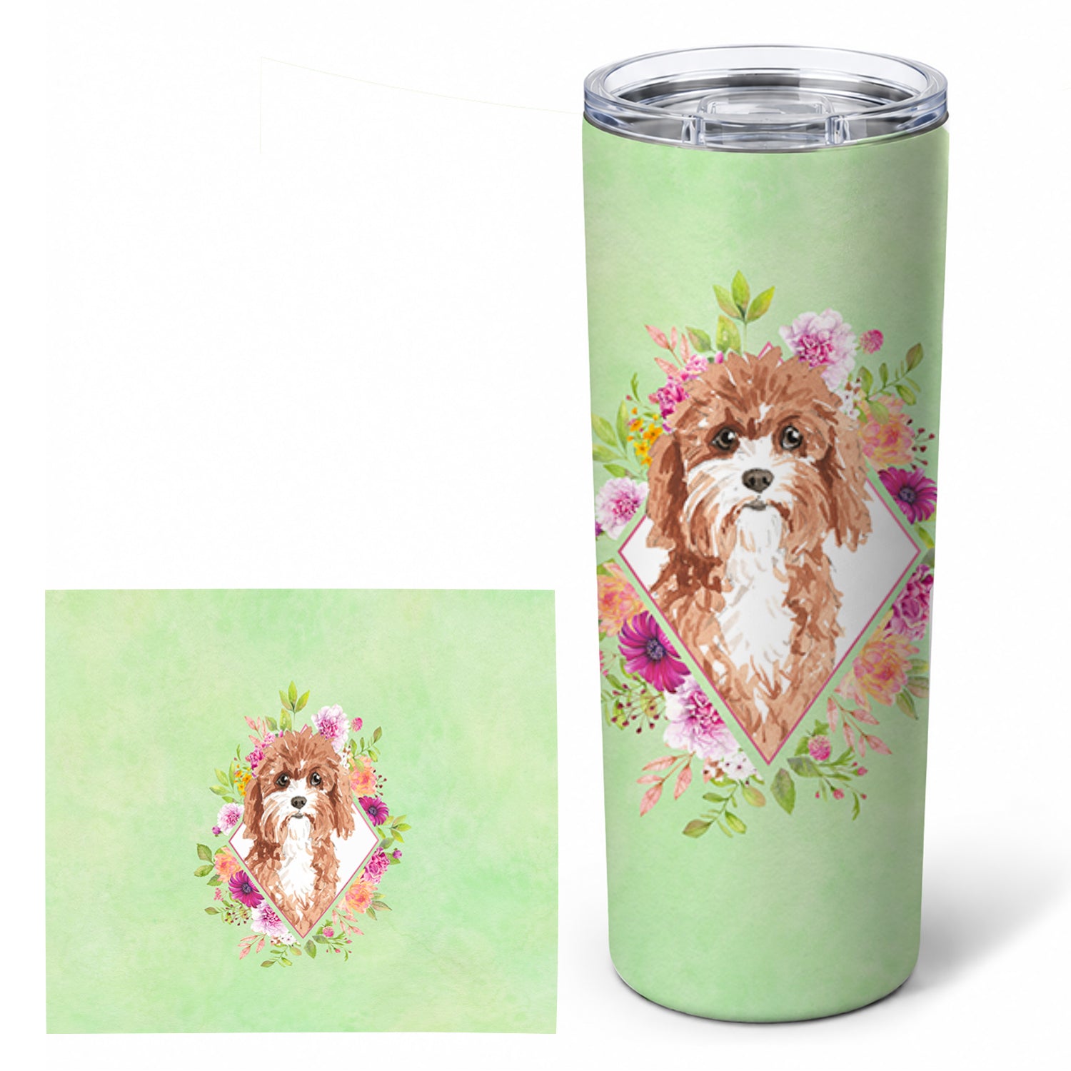 Cavapoo Green Flowers Stainless Steel Skinny Tumbler 20 oz Vacuum Double Walled Reusable Insulated Travel Cup