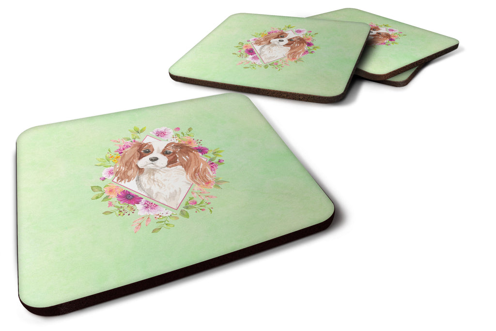 Blenheim Cavalier Spaniel Green Flowers Foam Coasters Set of 4 Cup Coasters for Indoor Outdoor, Tabletop Protection, Anti Slip, Mouse pad Material