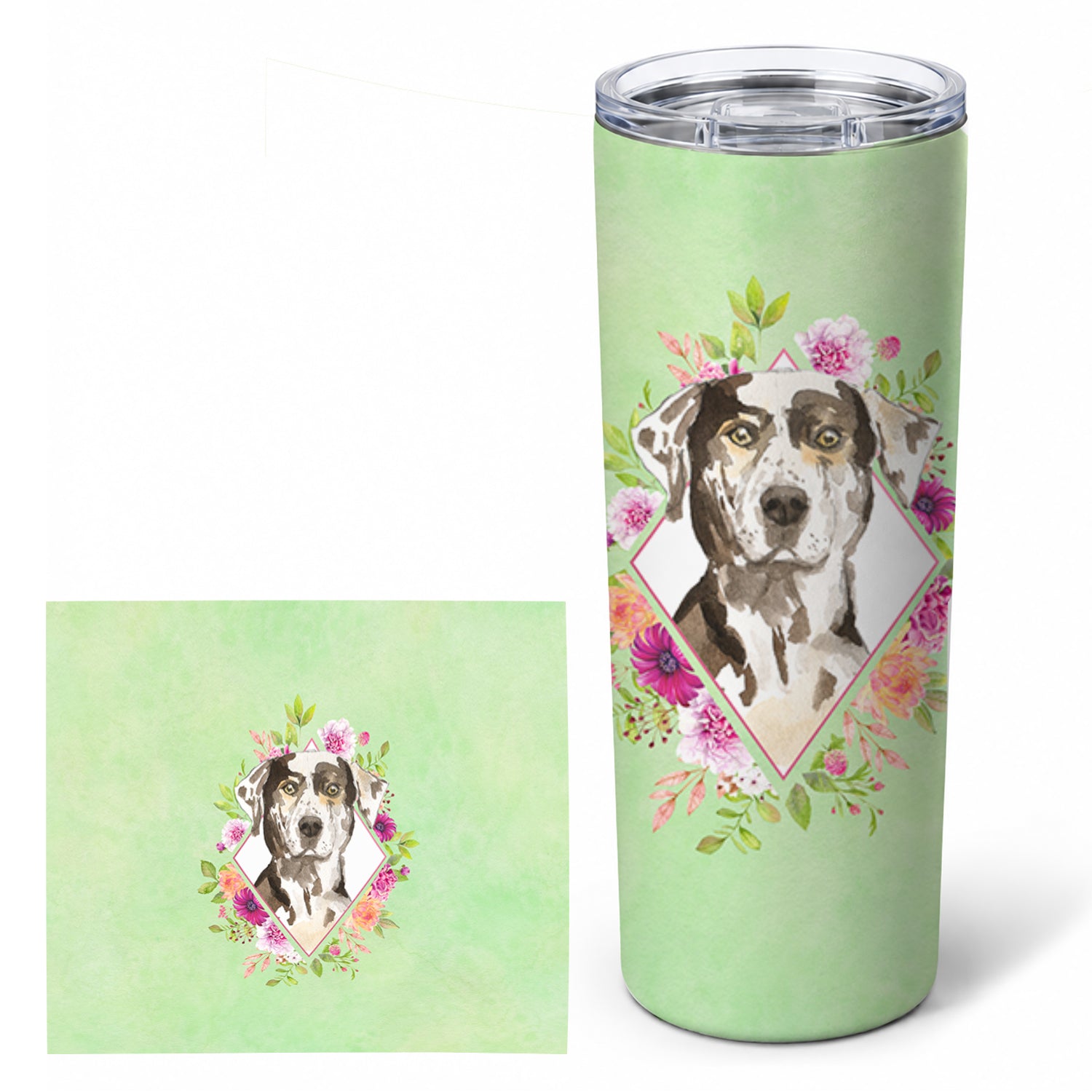 Catahoula Leopard Dog Green Flowers Stainless Steel Skinny Tumbler 20 oz Vacuum Double Walled Reusable Insulated Travel Cup