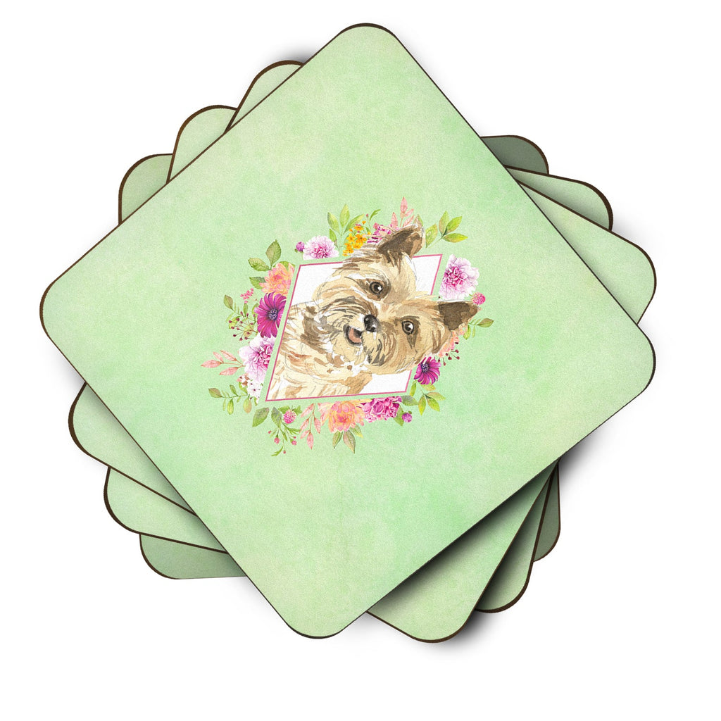 Cairn Terrier Green Flowers Foam Coasters Set of 4 Cup Coasters for Indoor Outdoor, Tabletop Protection, Anti Slip, Mouse pad Material
