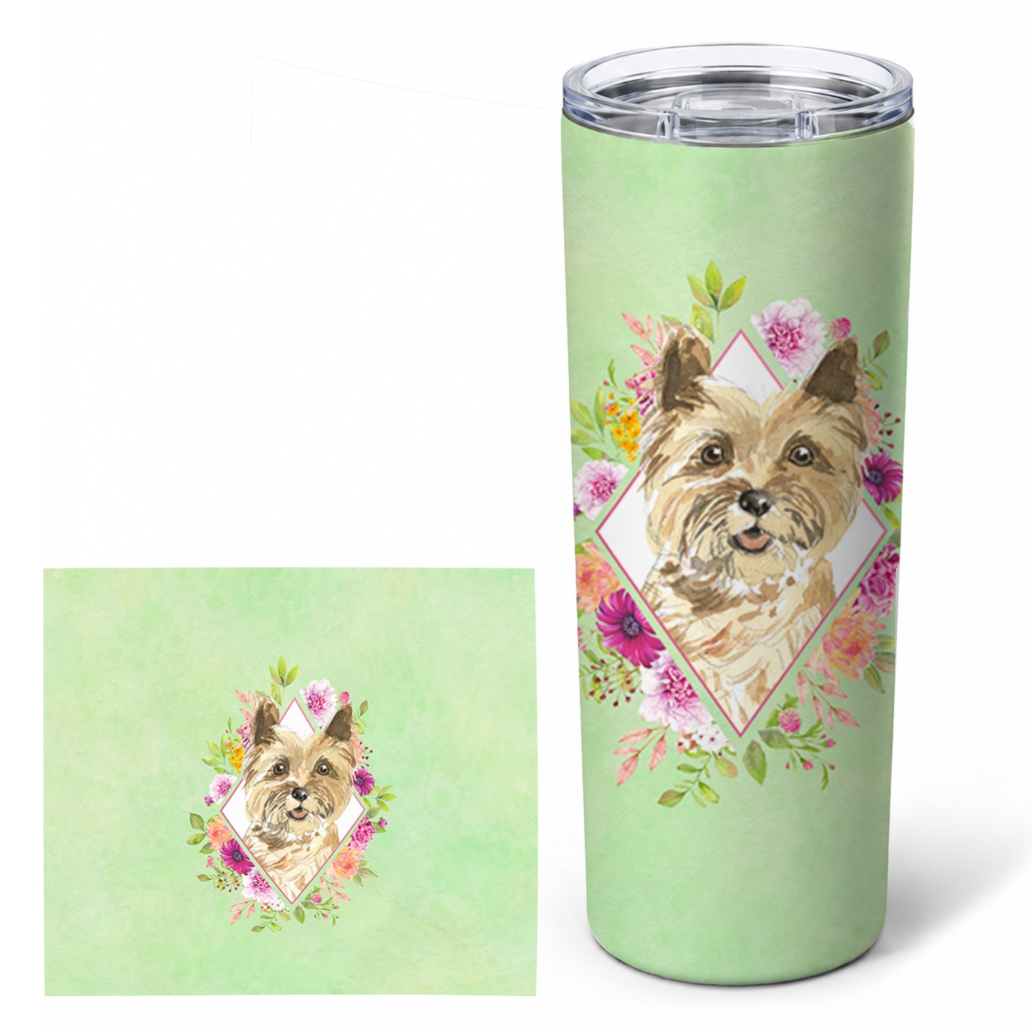 Cairn Terrier Green Flowers Stainless Steel Skinny Tumbler 20 oz Vacuum Double Walled Reusable Insulated Travel Cup