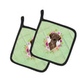 Chocolate Labrador Green Flowers Pot Holder Set of 2 Heat Resistant Quilted Hot Pads 7.5 x 7.5 Inch, Insulated Kitchen Trivets for Cooking & Baking
