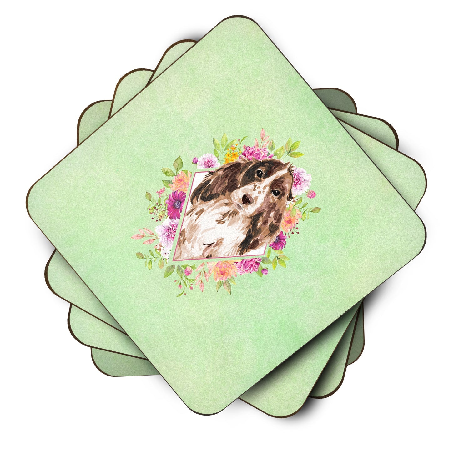 Brown Parti Cocker Spaniel Green Flowers Foam Coasters Set of 4 Cup Coasters for Indoor Outdoor, Tabletop Protection, Anti Slip, Mouse pad Material