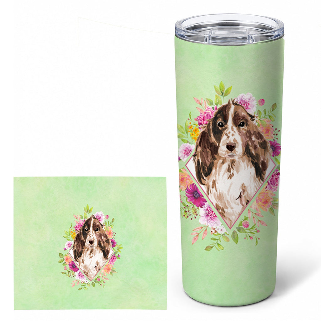 Brown Parti Cocker Spaniel Green Flowers Stainless Steel Skinny Tumbler 20 oz Vacuum Double Walled Reusable Insulated Travel Cup