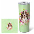 Brown Parti Cocker Spaniel Green Flowers Stainless Steel Skinny Tumbler 20 oz Vacuum Double Walled Reusable Insulated Travel Cup