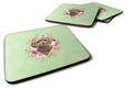 Chocolate Cockapoo Green Flowers Foam Coasters Set of 4 Cup Coasters for Indoor Outdoor, Tabletop Protection, Anti Slip, Mouse pad Material