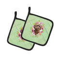Chocolate Cockapoo Green Flowers Pot Holder Set of 2 Heat Resistant Quilted Hot Pads 7.5 x 7.5 Inch, Insulated Kitchen Trivets for Cooking & Baking
