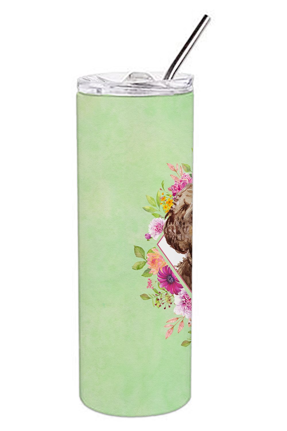 Chocolate Cockapoo Green Flowers Stainless Steel Skinny Tumbler 20 oz Vacuum Double Walled Reusable Insulated Travel Cup