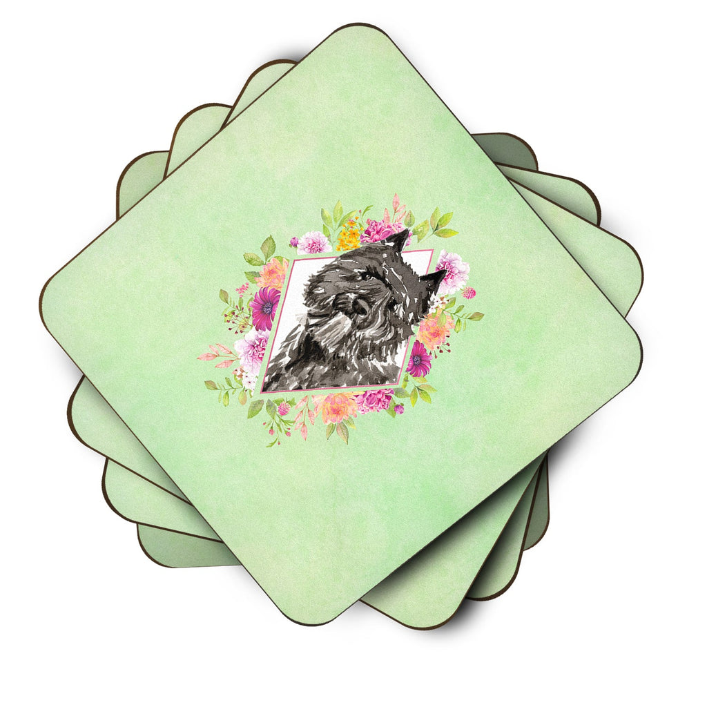 Bouvier des Flandres Green Flowers Foam Coasters Set of 4 Cup Coasters for Indoor Outdoor, Tabletop Protection, Anti Slip, Mouse pad Material