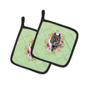 Bouvier des Flandres Green Flowers Pot Holder Set of 2 Heat Resistant Quilted Hot Pads 7.5 x 7.5 Inch, Insulated Kitchen Trivets for Cooking & Baking