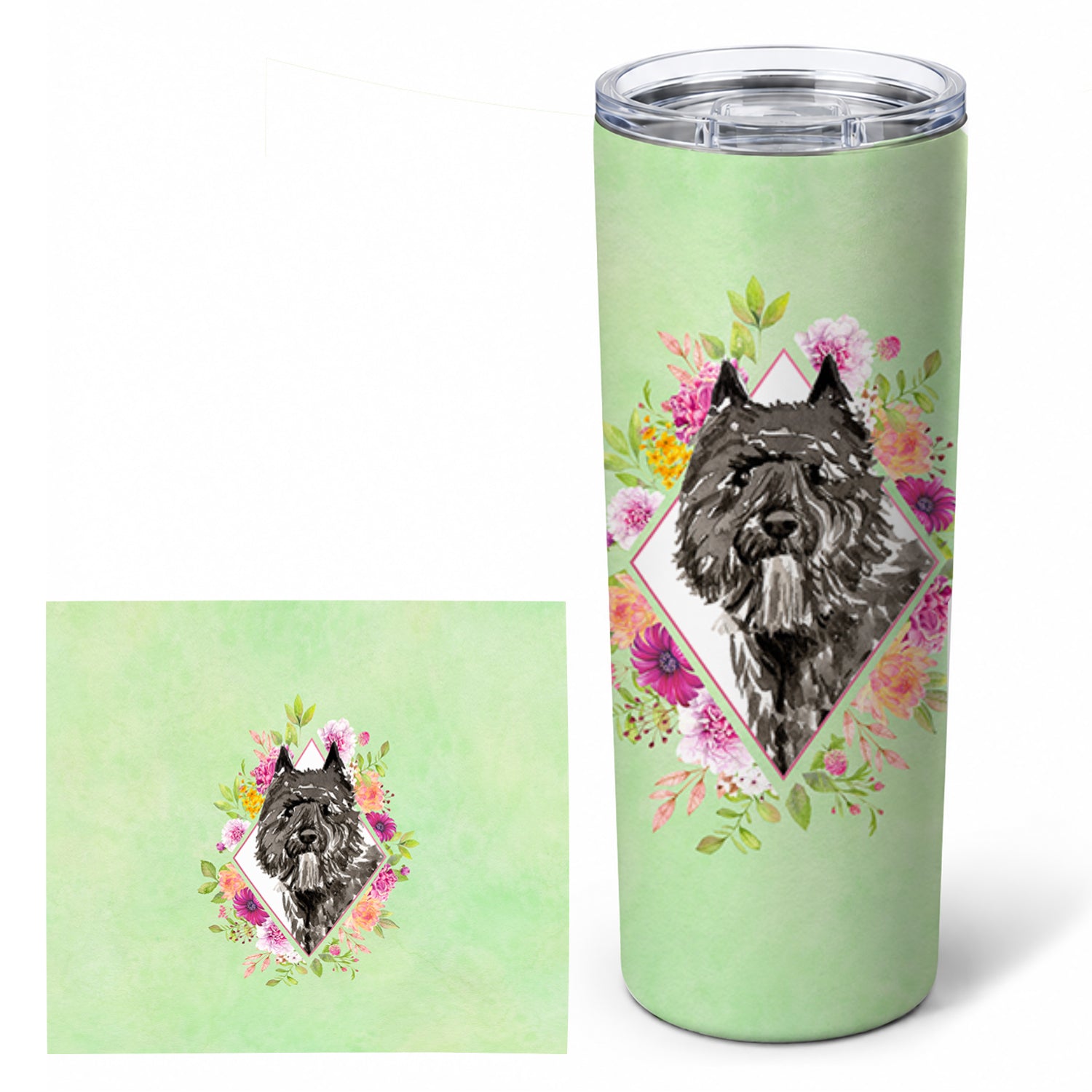Bouvier des Flandres Green Flowers Stainless Steel Skinny Tumbler 20 oz Vacuum Double Walled Reusable Insulated Travel Cup