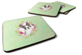Boston Terrier Green Flowers Foam Coasters Set of 4 Cup Coasters for Indoor Outdoor, Tabletop Protection, Anti Slip, Mouse pad Material