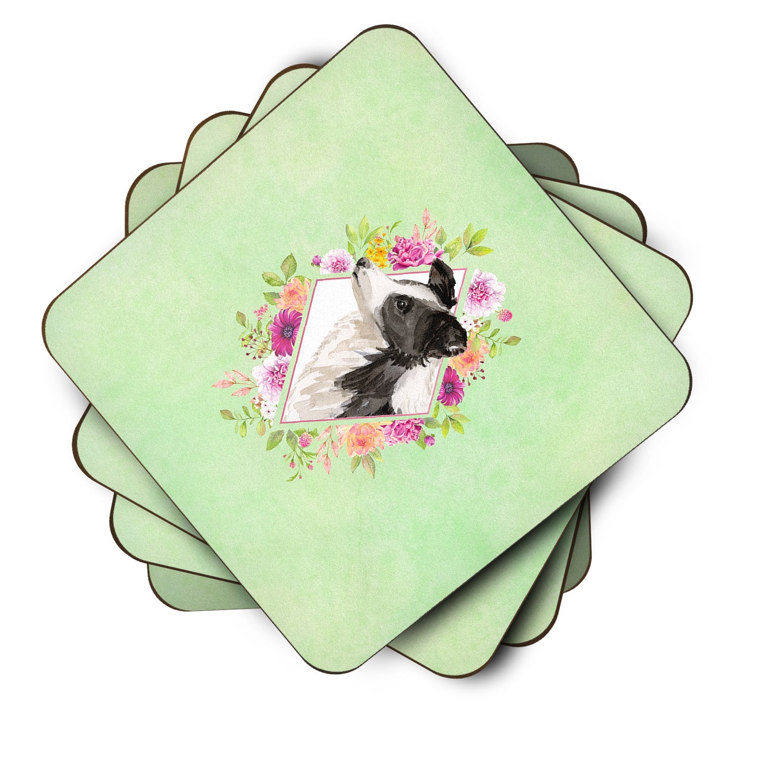 Border Collie Green Flowers Foam Coasters Set of 4 Cup Coasters for Indoor Outdoor, Tabletop Protection, Anti Slip, Mouse pad Material