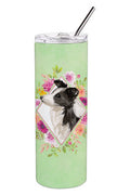 Border Collie Green Flowers Stainless Steel Skinny Tumbler 20 oz Vacuum Double Walled Reusable Insulated Travel Cup