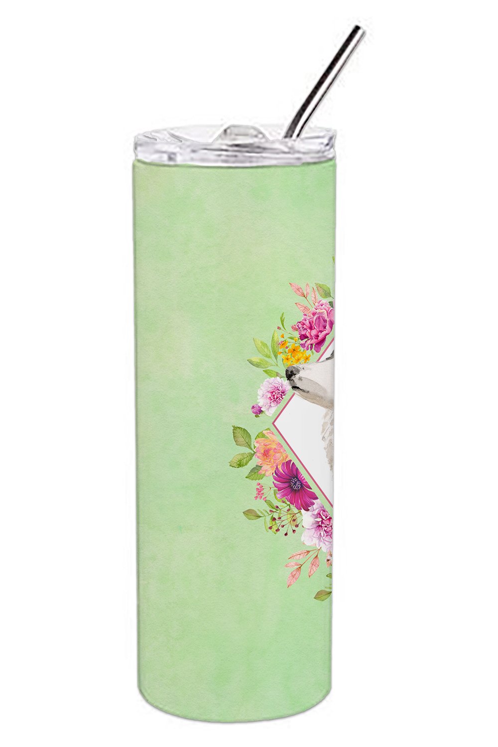 Border Collie Green Flowers Stainless Steel Skinny Tumbler 20 oz Vacuum Double Walled Reusable Insulated Travel Cup