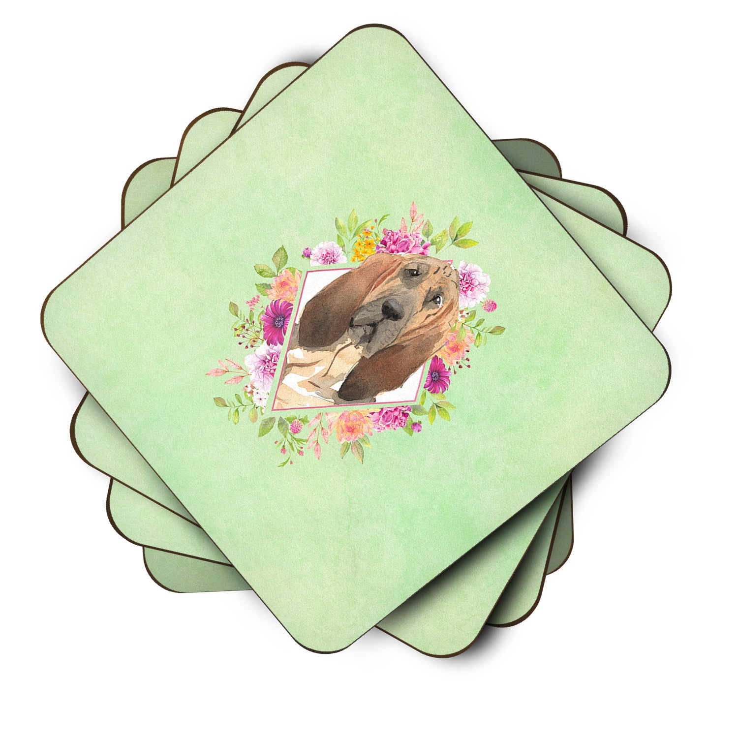 Bloodhound Green Flowers Foam Coasters Set of 4 Cup Coasters for Indoor Outdoor, Tabletop Protection, Anti Slip, Mouse pad Material