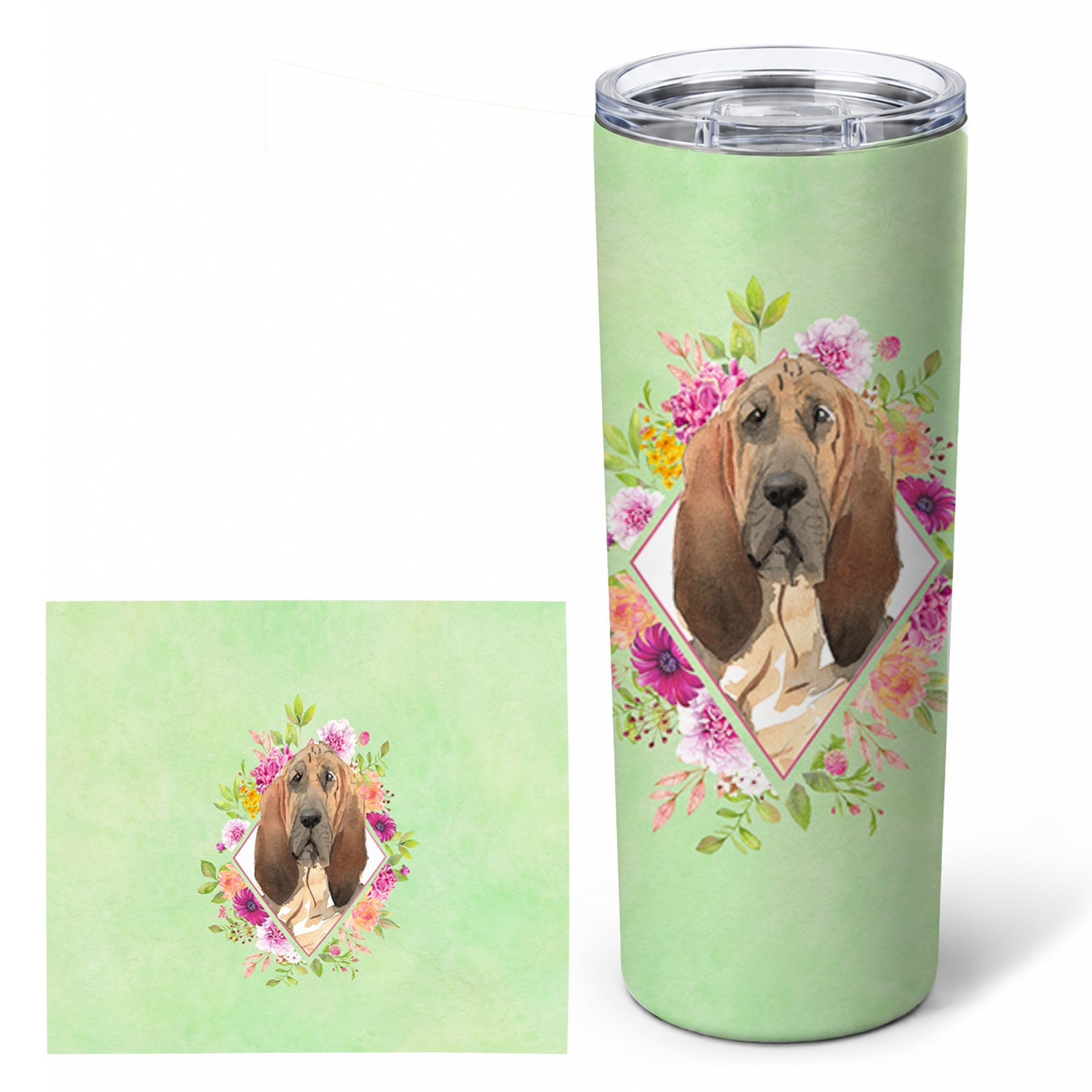 Bloodhound Green Flowers Stainless Steel Skinny Tumbler 20 oz Vacuum Double Walled Reusable Insulated Travel Cup