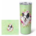 Black and White Frenchie Green Flowers Stainless Steel Skinny Tumbler 20 oz Vacuum Double Walled Reusable Insulated Travel Cup