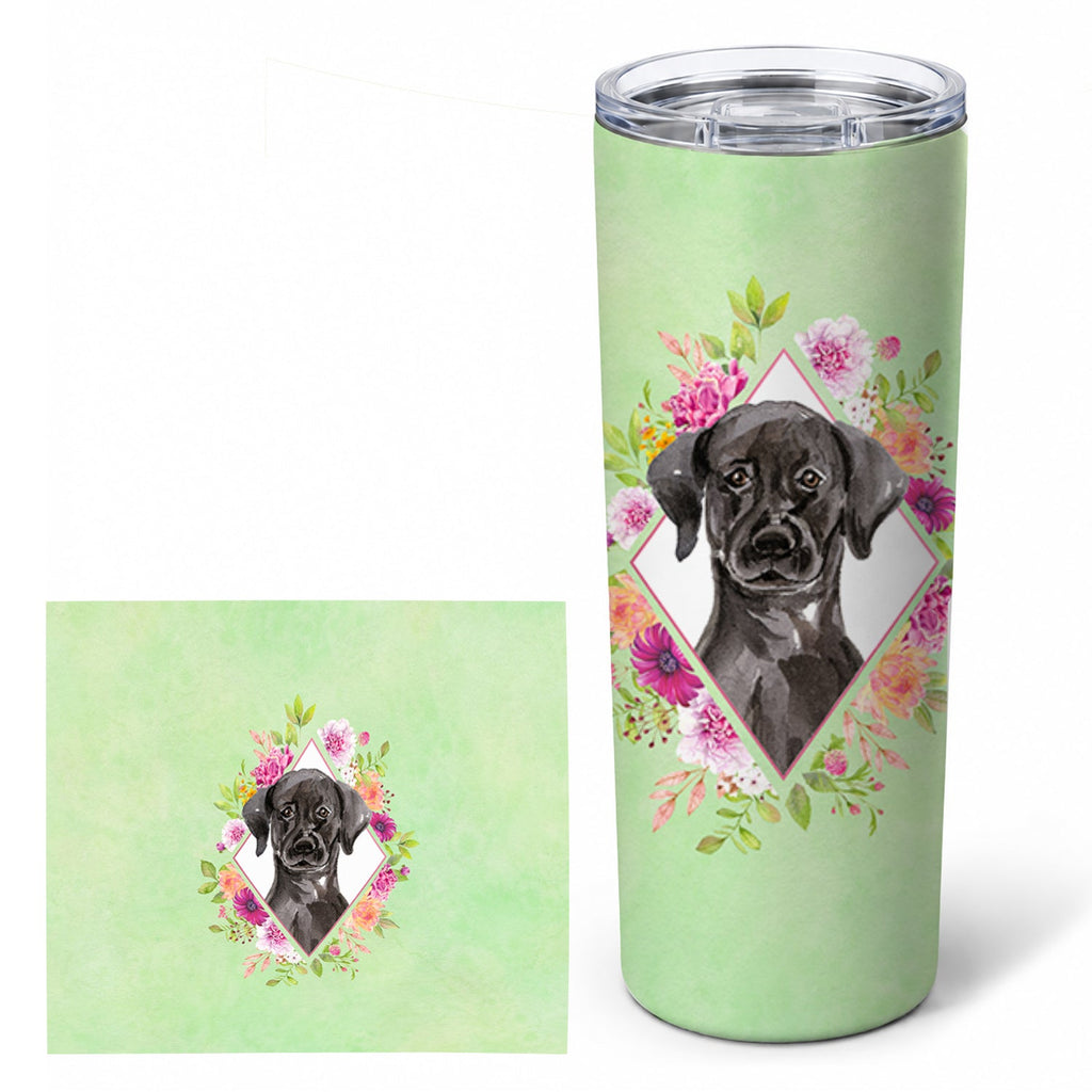 Black Labrador Green Flowers Stainless Steel Skinny Tumbler 20 oz Vacuum Double Walled Reusable Insulated Travel Cup