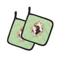 Black and Tan Dachshund Green Flowers Pot Holder Set of 2 Heat Resistant Quilted Hot Pads 7.5 x 7.5 Inch, Insulated Kitchen Trivets for Cooking & Baking