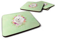 Bichon Frise Green Flowers Foam Coasters Set of 4 Cup Coasters for Indoor Outdoor, Tabletop Protection, Anti Slip, Mouse pad Material