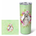 Blue Pit Bull Terrier Green Flowers Stainless Steel Skinny Tumbler 20 oz Vacuum Double Walled Reusable Insulated Travel Cup