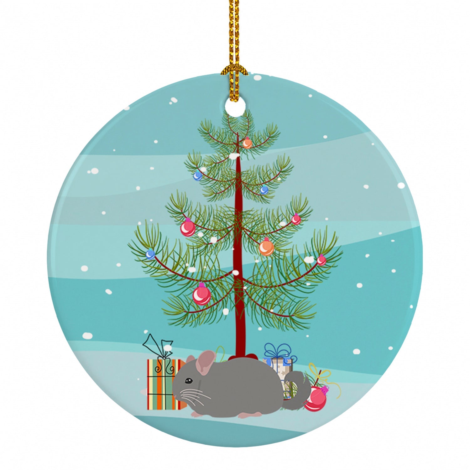 Agouti Chinchilla Merry Christmas Ceramic Ornament Christmas Tree Hanging Decorations for Home Christmas Holiday, Party, Gift, 3 in, Multicolor