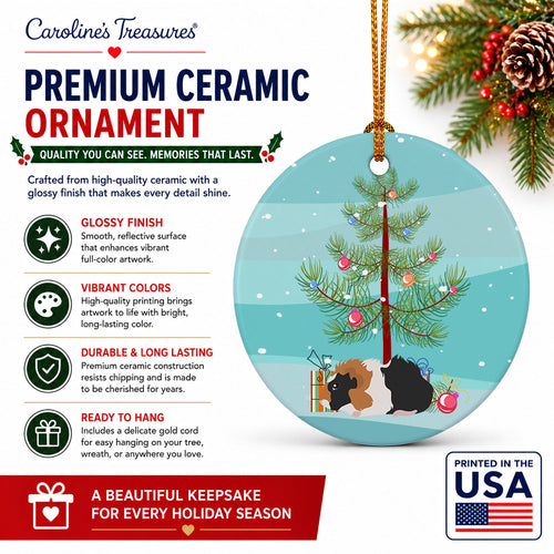 Abyssinian Guinea Pig Merry Christmas Ceramic Ornament Christmas Tree Hanging Decorations for Home Christmas Holiday, Party, Gift, 3 in, Multicolor