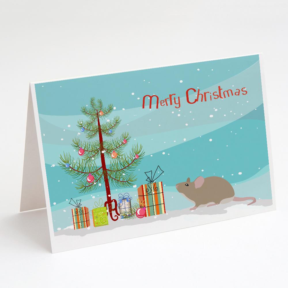 Grey Domestic Mouse Merry Christmas Greeting Cards Pack of 8 Blank Cards with Envelopes Whimsical A7 Size 5x7