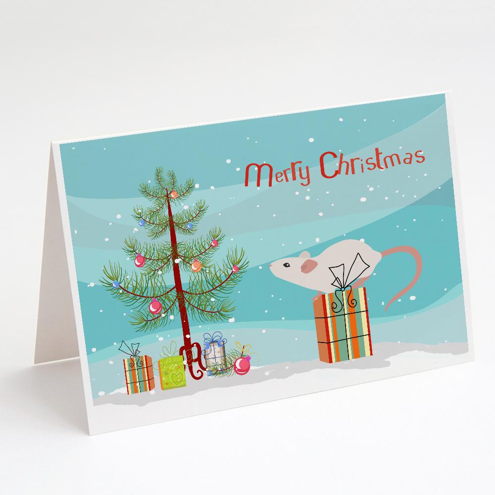 White Domestic Mouse Merry Christmas Greeting Cards Pack of 8 Blank Cards with Envelopes Whimsical A7 Size 5x7