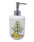 Border Canary Merry Christmas Ceramic Soap Dispenser , Empty Refillable Hand Soap Pump Bottle for Bathroom Kitchen
