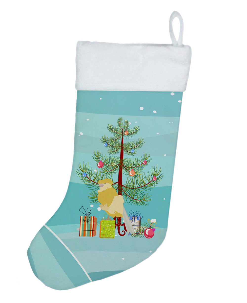 French Curly Canary Merry Christmas Holiday Stocking Double-Sided Print, Polyester Suede,11x18, Made in USA