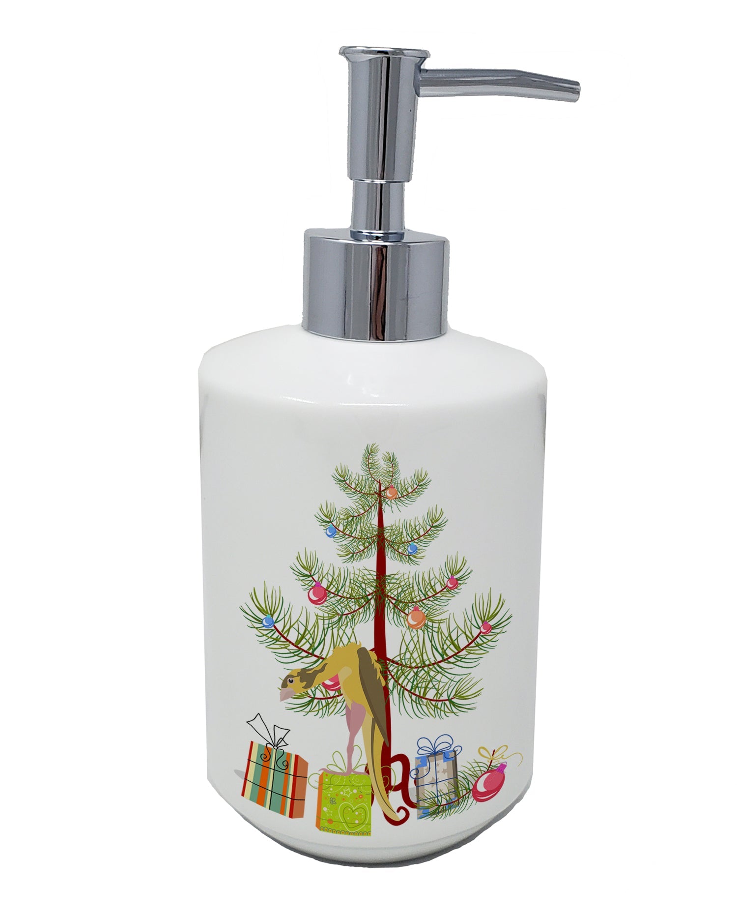 Jibso Canary Merry Christmas Ceramic Soap Dispenser , Empty Refillable Hand Soap Pump Bottle for Bathroom Kitchen