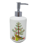 Lizard Canary Merry Christmas Ceramic Soap Dispenser , Empty Refillable Hand Soap Pump Bottle for Bathroom Kitchen