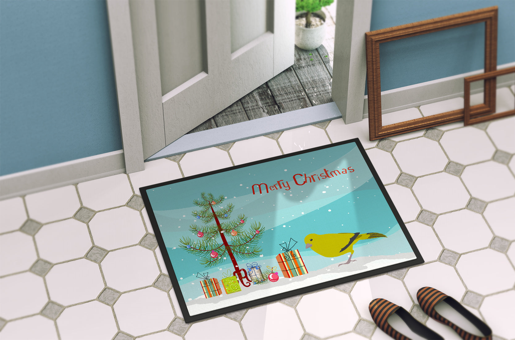 London Canary Merry Christmas Doormat Indoor Outdoor 24H X 36W Front Door Mat Rugs for Entryway, Non Slip Washable Low Pile,