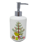 London Canary Merry Christmas Ceramic Soap Dispenser , Empty Refillable Hand Soap Pump Bottle for Bathroom Kitchen