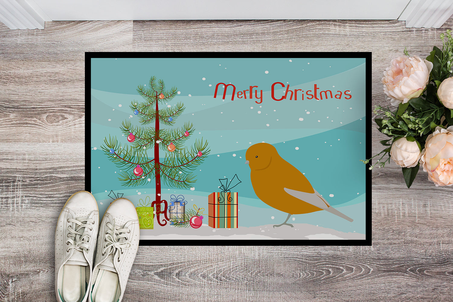 Norwich Canary Merry Christmas Doormat Indoor Outdoor 24H X 36W Front Door Mat Rugs for Entryway, Non Slip Washable Low Pile,