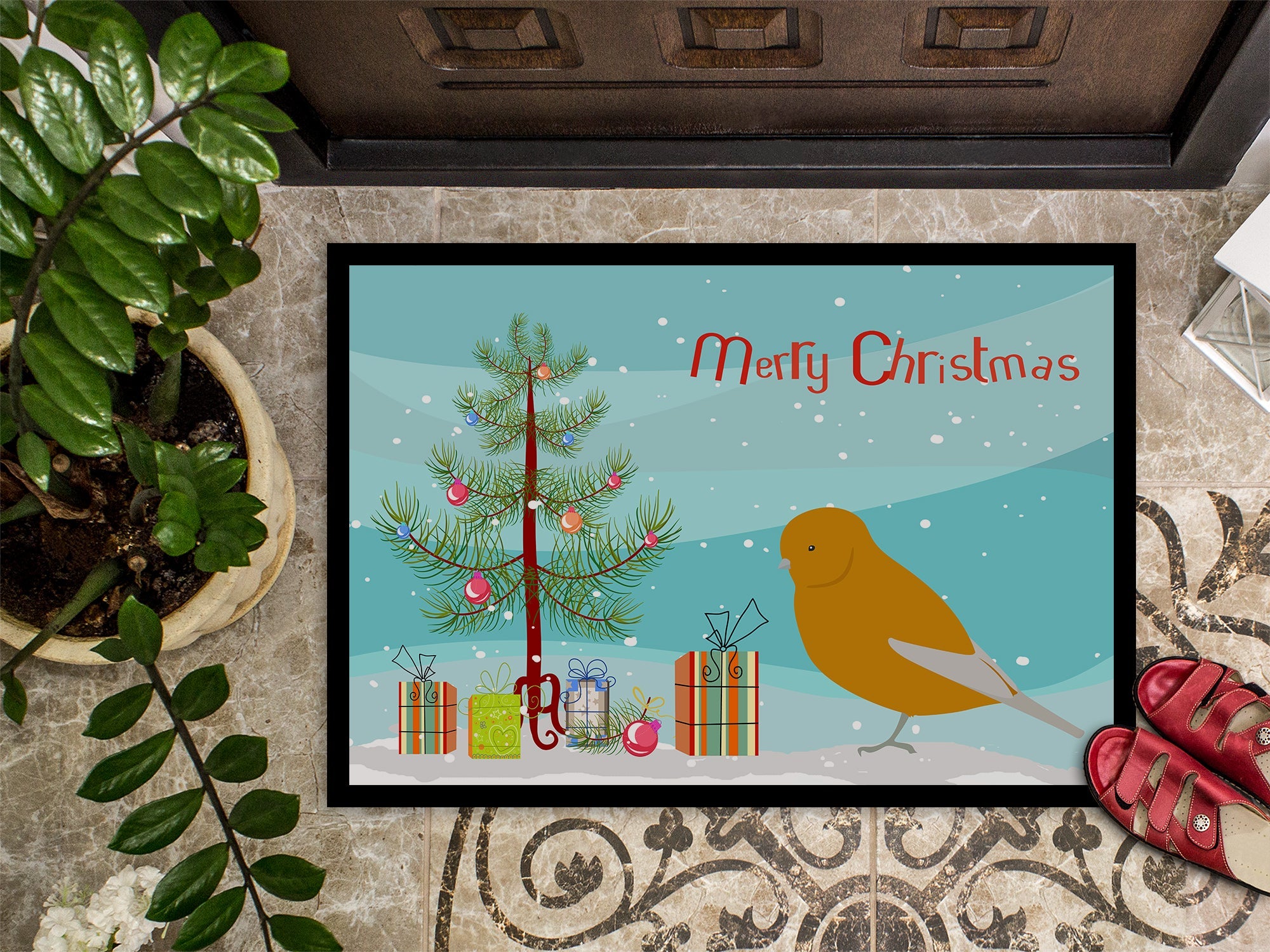 Norwich Canary Merry Christmas Doormat Indoor Outdoor 24H X 36W Front Door Mat Rugs for Entryway, Non Slip Washable Low Pile,