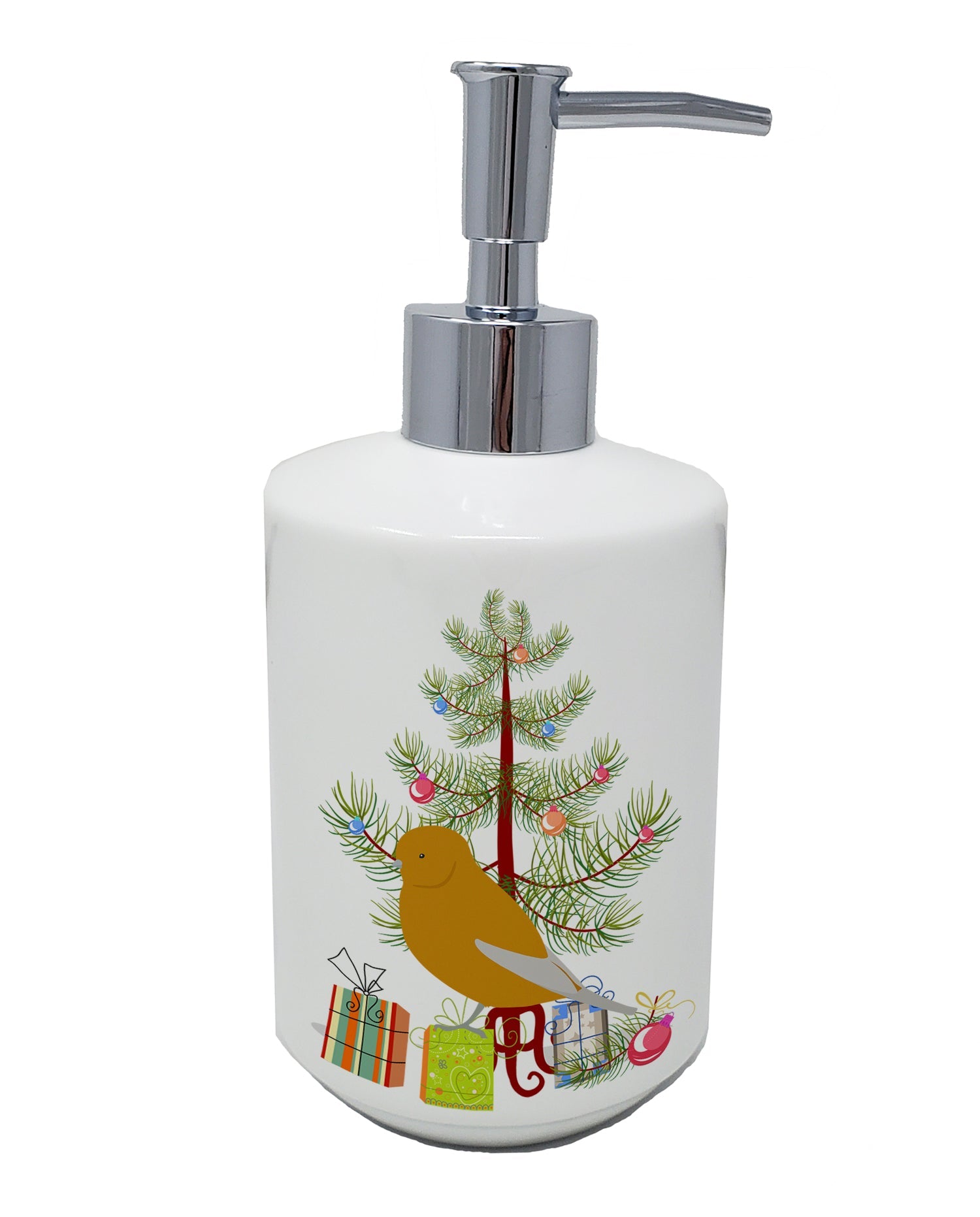 Norwich Canary Merry Christmas Ceramic Soap Dispenser , Empty Refillable Hand Soap Pump Bottle for Bathroom Kitchen