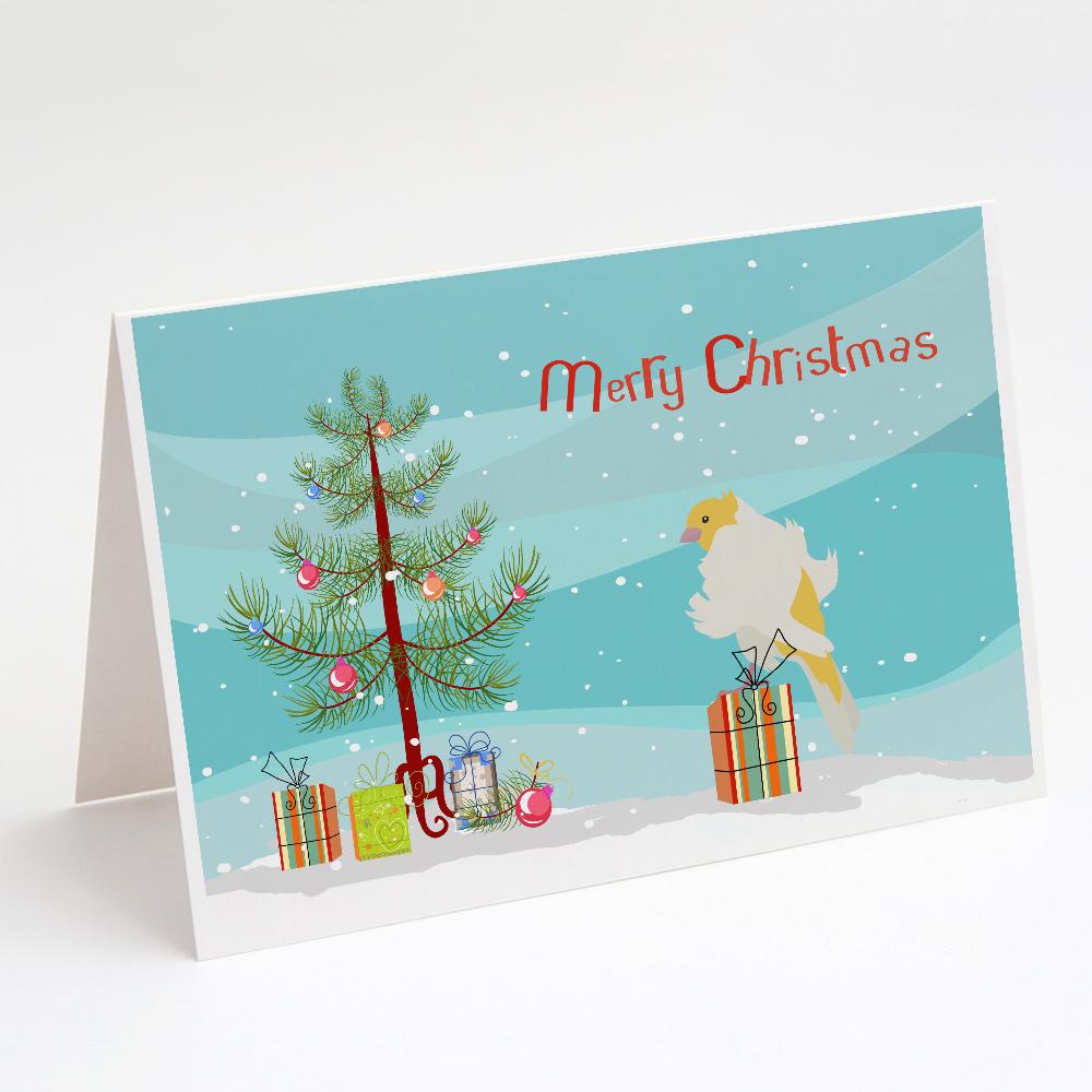 Parisian Trumpeter Canary Merry Christmas Greeting Cards Pack of 8 Blank Cards with Envelopes Whimsical A7 Size 5x7