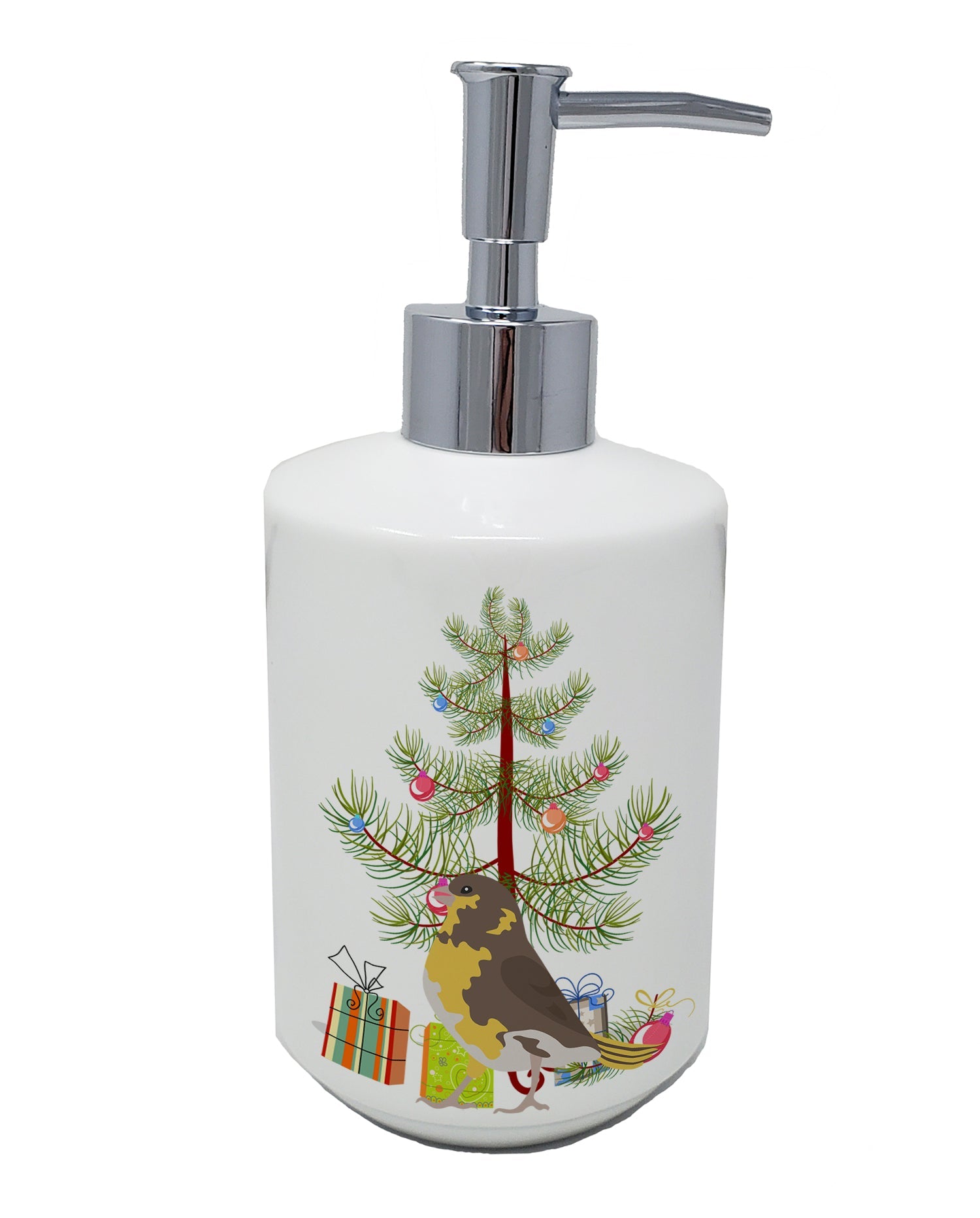 Spanish Canary Merry Christmas Ceramic Soap Dispenser , Empty Refillable Hand Soap Pump Bottle for Bathroom Kitchen