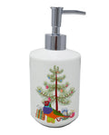 Amadina Merry Christmas Ceramic Soap Dispenser , Empty Refillable Hand Soap Pump Bottle for Bathroom Kitchen