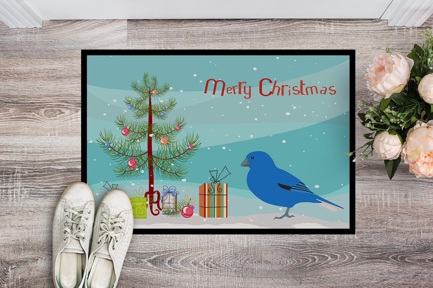 Bunting Merry Christmas Doormat Indoor Outdoor 24H X 36W Front Door Mat Rugs for Entryway, Non Slip Washable Low Pile,