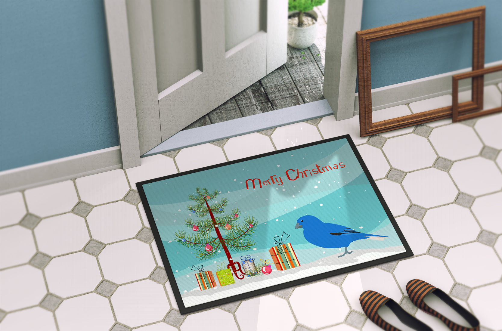 Bunting Merry Christmas Doormat Indoor Outdoor 24H X 36W Front Door Mat Rugs for Entryway, Non Slip Washable Low Pile,