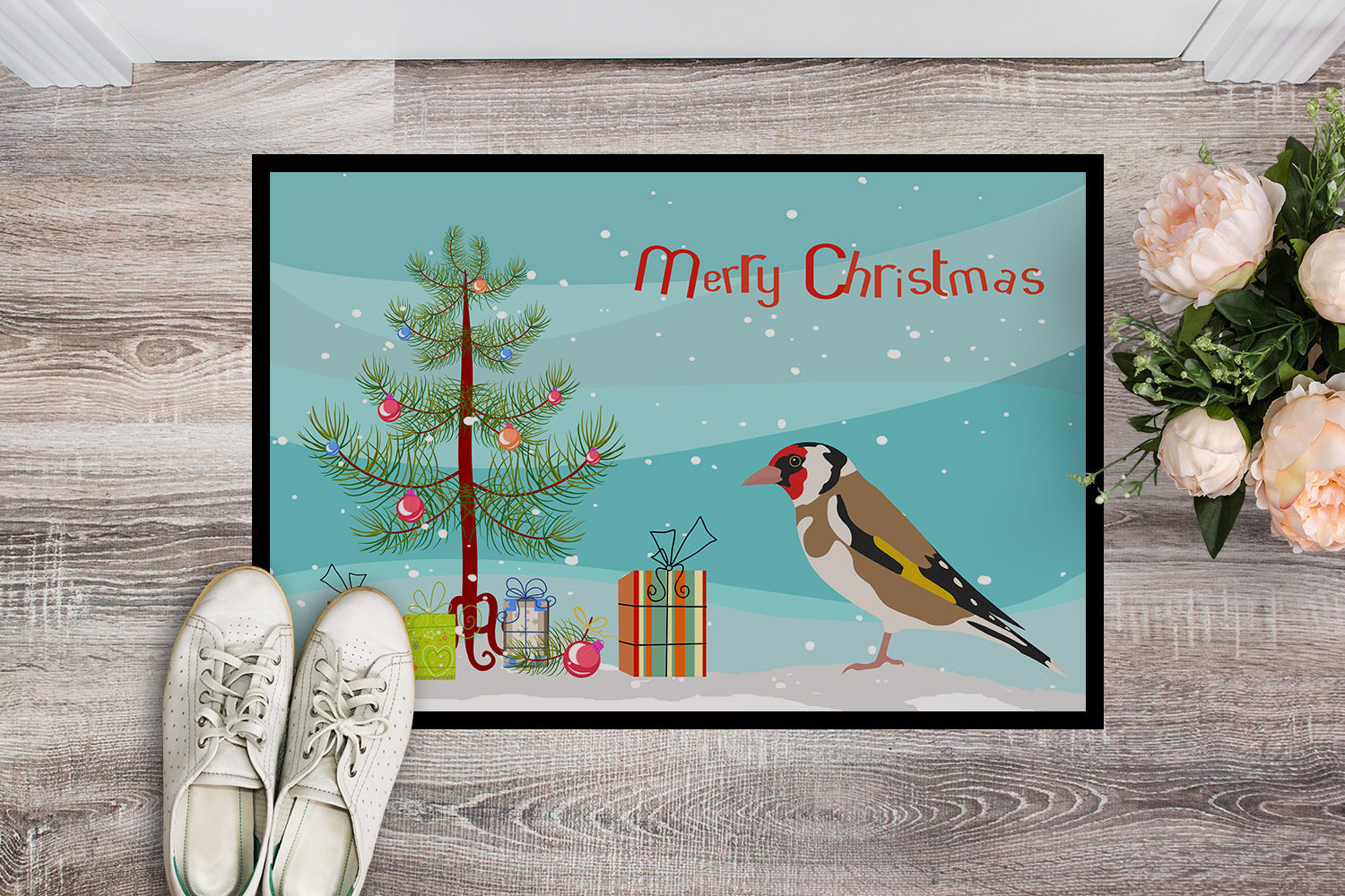 Gold Finch Merry Christmas Doormat Indoor Outdoor 24H X 36W Front Door Mat Rugs for Entryway, Non Slip Washable Low Pile,