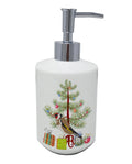 Gold Finch Merry Christmas Ceramic Soap Dispenser , Empty Refillable Hand Soap Pump Bottle for Bathroom Kitchen