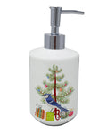 Jay Bird Merry Christmas Ceramic Soap Dispenser , Empty Refillable Hand Soap Pump Bottle for Bathroom Kitchen