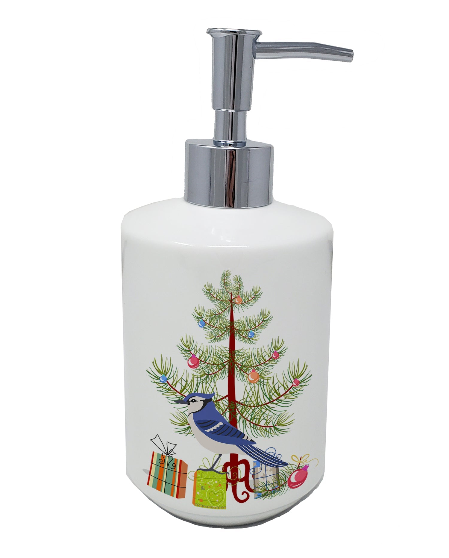Jay Bird Merry Christmas Ceramic Soap Dispenser , Empty Refillable Hand Soap Pump Bottle for Bathroom Kitchen