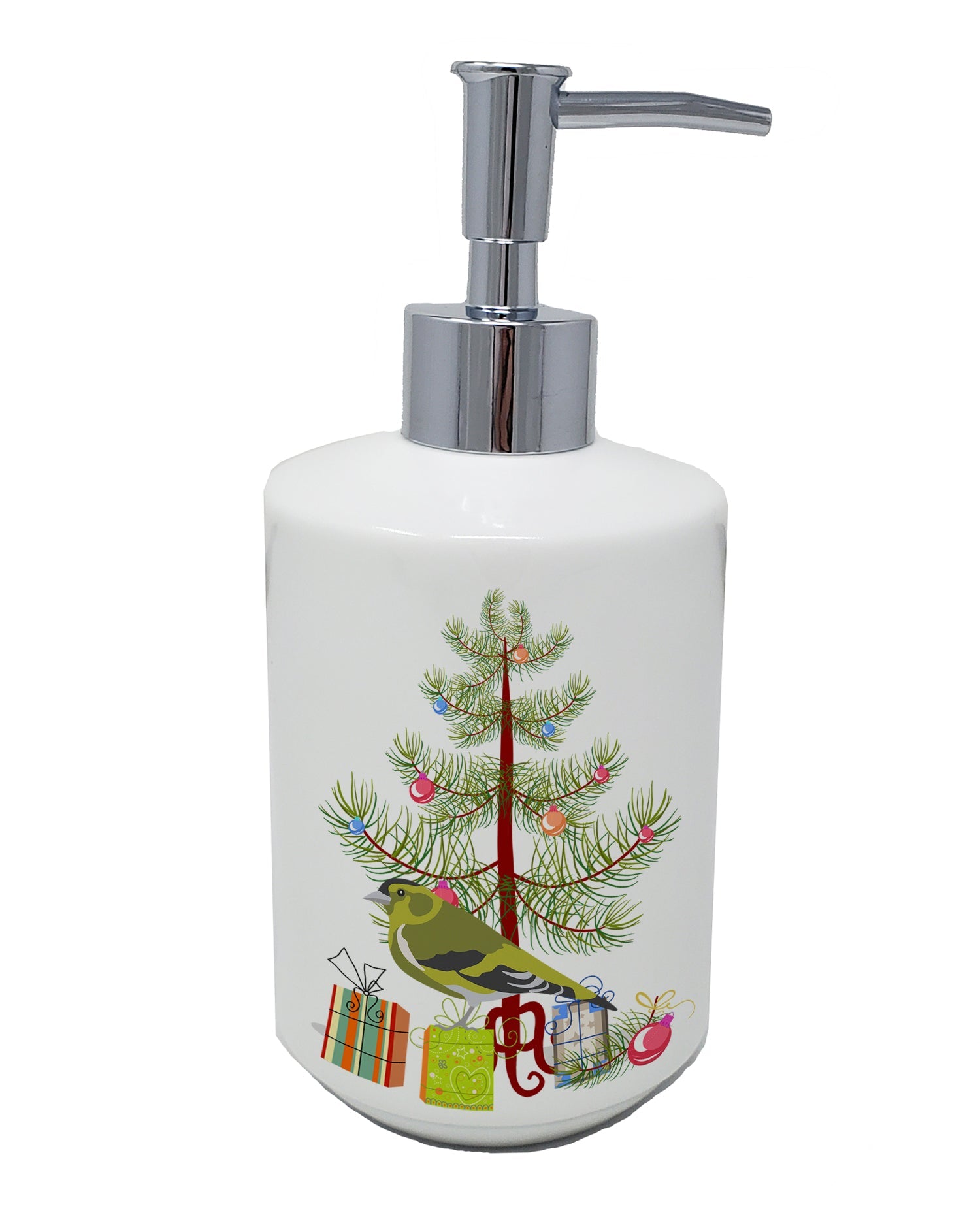Siskin Merry Christmas Ceramic Soap Dispenser , Empty Refillable Hand Soap Pump Bottle for Bathroom Kitchen